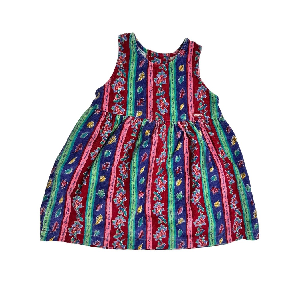 Vintage OshKosh Bgosh Girls Corduroy Floral Leaf Jumper Dress Size 5 80s 90s